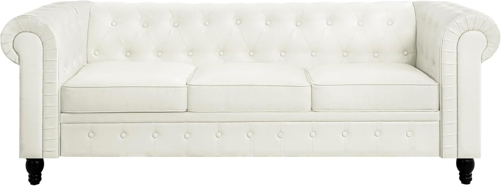 Naomi Home Emery Chesterfield Loveseat & Sofa Set with Rolled Arms, Tufted Cushions for, Living Room, Bedroom, Apartment Easy Tool-Free Assembly – Off White