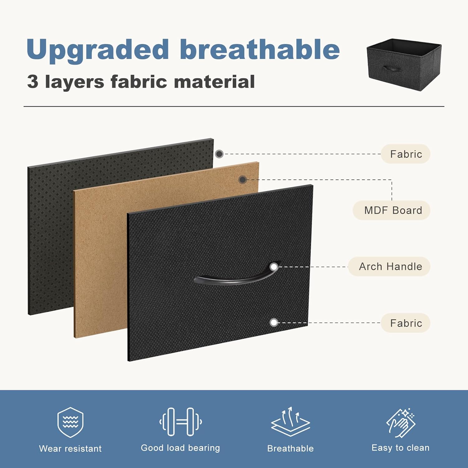 DUMOS Dresser for Bedroom, Storage Organizer with 9 Drawers, Chest of Drawers with Fabric Bins, Sturdy Metal Frame, Wood Tabletop for Guest Room, Closet, Entryway, Black