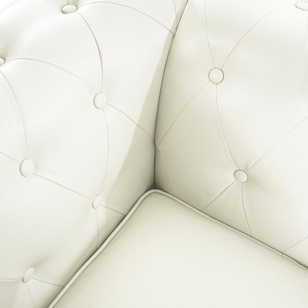 Naomi Home Emery Chesterfield Loveseat & Sofa Set with Rolled Arms, Tufted Cushions for, Living Room, Bedroom, Apartment Easy Tool-Free Assembly – Off White